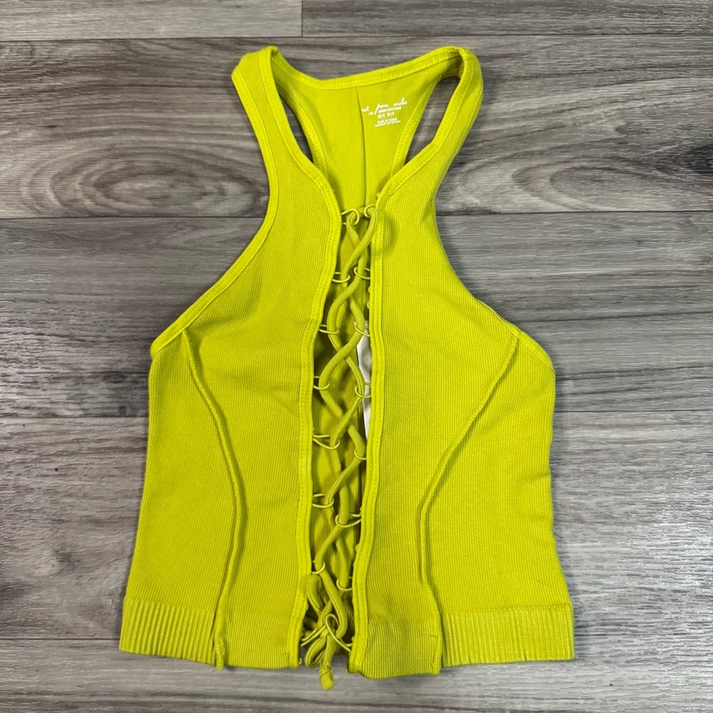 NWT Urban Outfitters Out From Under Neon Green Lace Up Crop Top Size XS/S